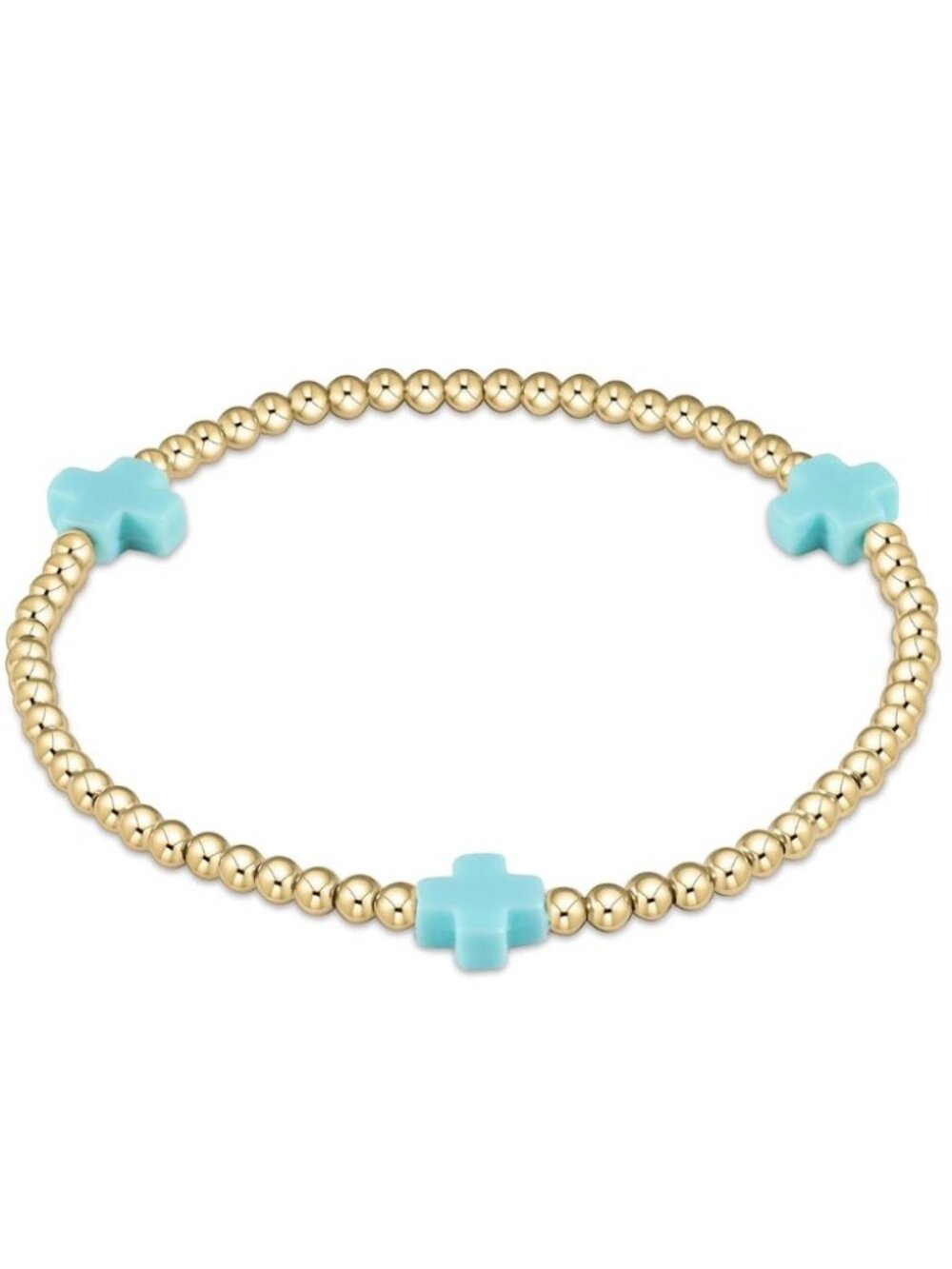 New Enewton Turquoise Signature Cross 14kt Gold-filled 3mm Bead Bracelet